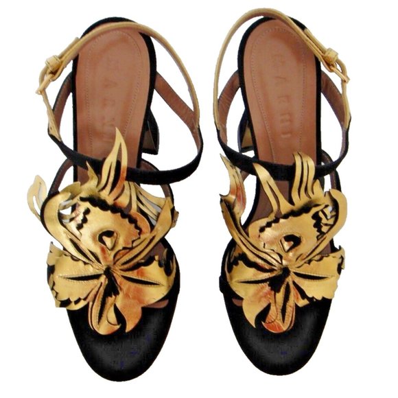 MARNI Designer Sandals, black/gold, IT-39 US-9, new, for evening wedding - Picture 4 of 6